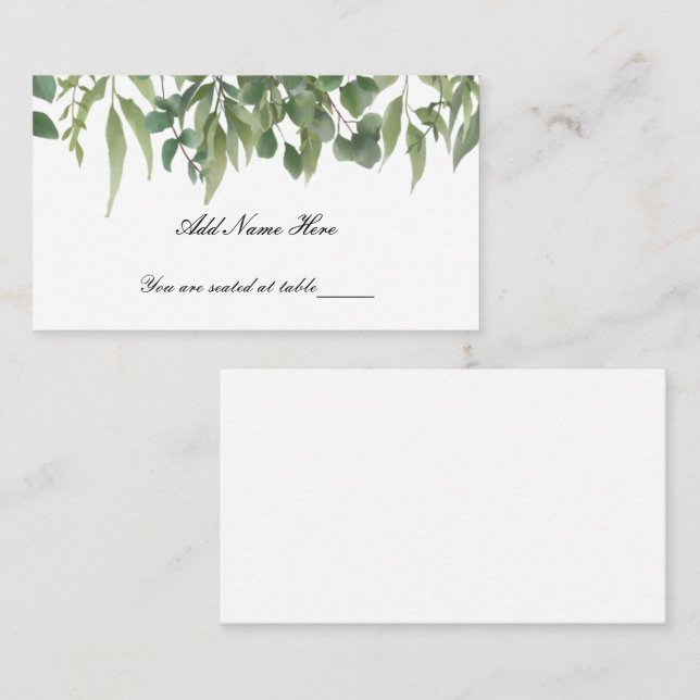 Rustic Green Leaves Greenery Foliage Table Place Card (Front/Back)