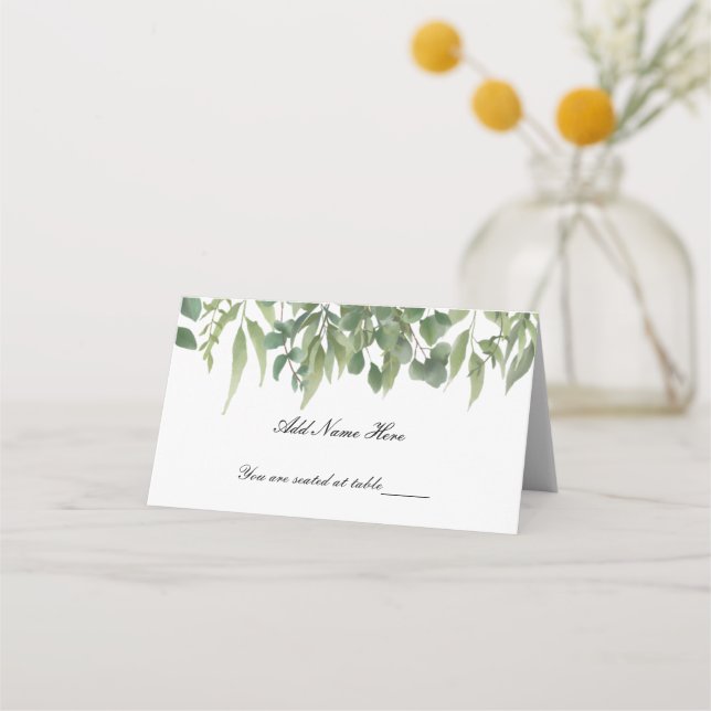 Rustic Green Leaves Greenery Foliage Table Place Card (Front)