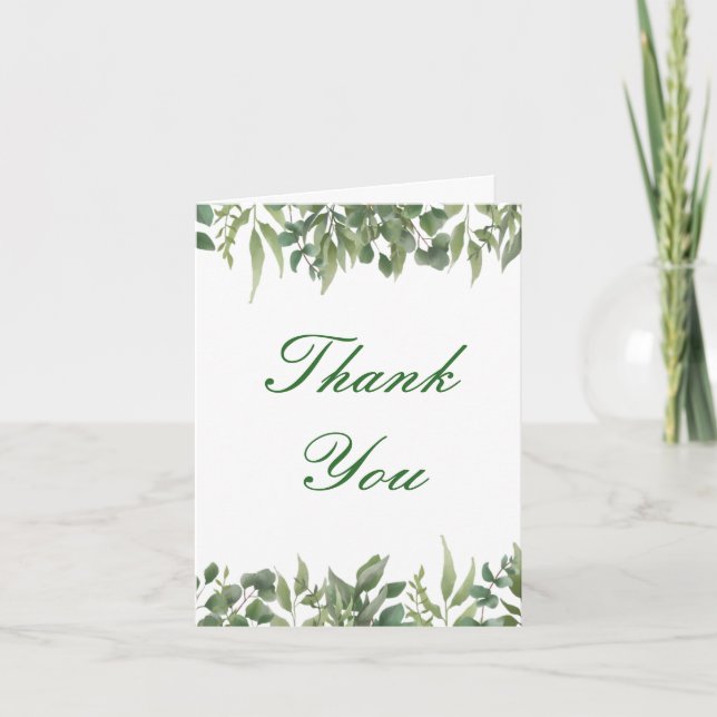 Rustic Green Leaves Greenery Foliage Thank You Card (Front)