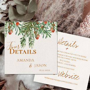 Rustic Green Leaves Red Berries Christmas Wedding  Enclosure Card