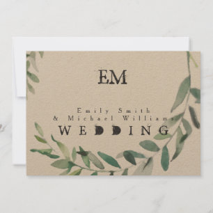 Rustic Green Leaves Wedding Kraft Paper Invitation
