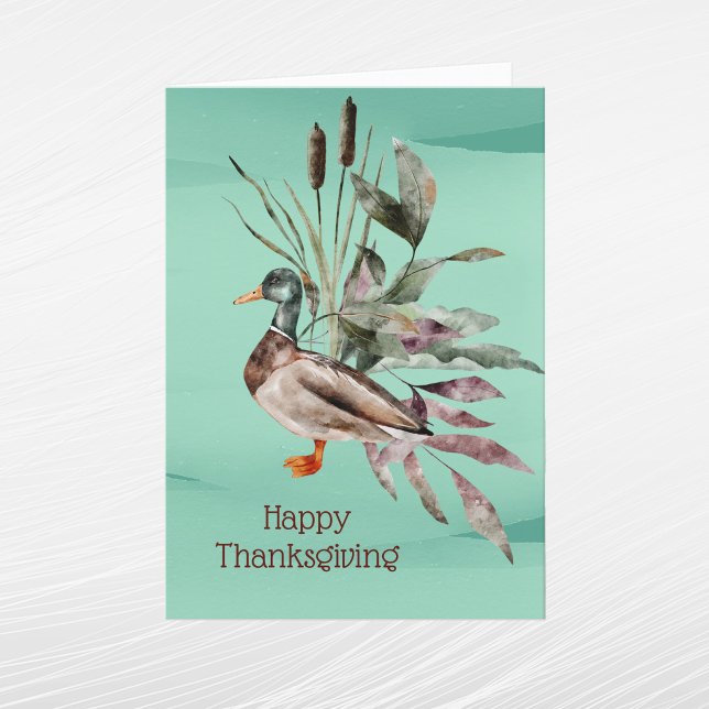 Rustic Green Mallard Duck Foliage Thanksgiving Holiday Card (Creator Uploaded)