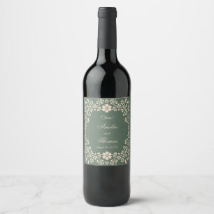 Rustic Green Mexican Art Flowers Wedding Wine Label
