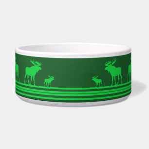 Rustic green moose pet bowl
