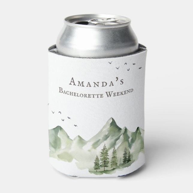 Rustic green mountain landscape Bachelorette Can Cooler (Can Front)
