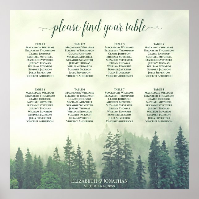 Rustic Green Mountain Pines 8 Table Seating Chart (Front)