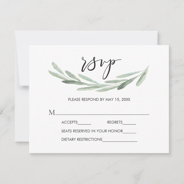 Rustic Green Olive Branch Simple Wedding RSVP 2 (Front)