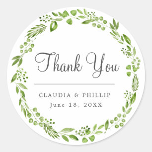 Rustic Green Olive Leaf Wreath Thank You Wedding Classic Round Sticker
