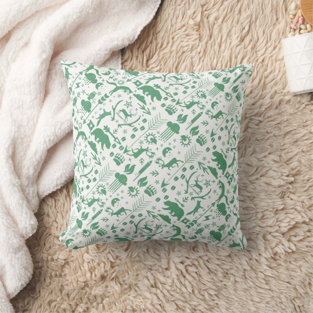 Rustic Green Owl Bear Deer Fox Woodland Pattern Cushion (Blanket)