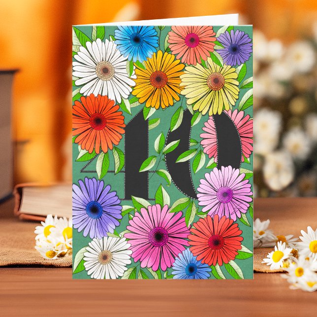 Rustic Green Personalised 40th Birthday Floral Card (Creator Uploaded)