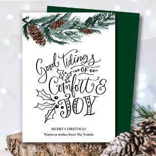 Rustic Green Pine cone Good Tidings of Comfort Joy Holiday Card