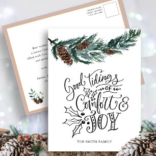 Rustic Green Pine cone Good Tidings of Comfort Joy Postcard