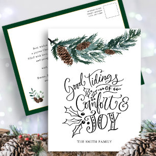 Rustic Green Pine cone Good Tidings of Comfort Joy Postcard