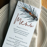 Rustic Green Pine Needles Reception Dinner Menu 