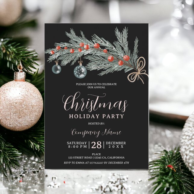 Rustic green pine red Christmas company corporate Invitation (Rustic green pine red Christmas company corporate Invitation)