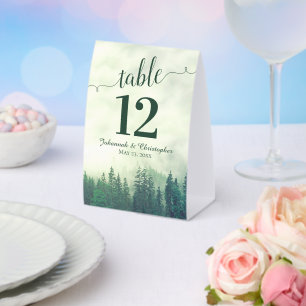 Rustic Green Pine Trees Wedding Table Number