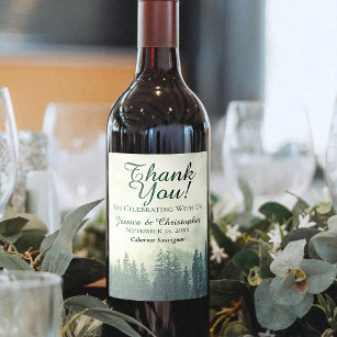 Rustic Green Pine Trees Wedding Thank You Wine Label
