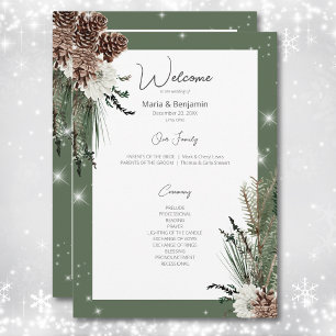 Rustic Green Pine Winter Sparkle Wedding Program