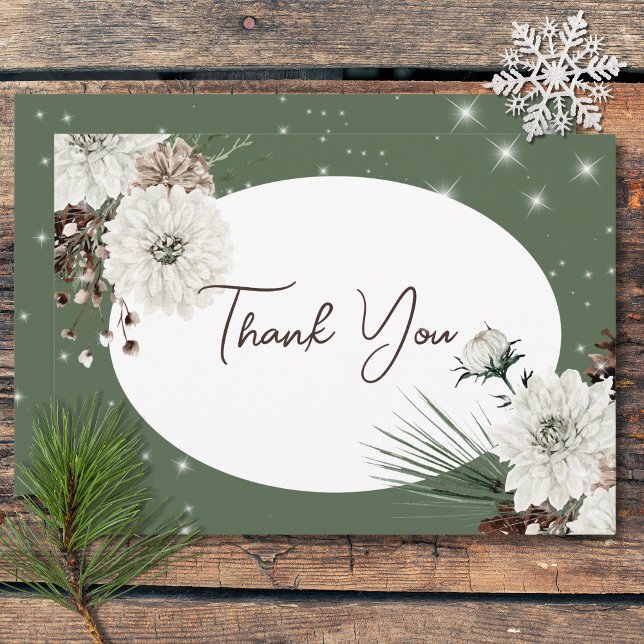 Rustic Green Pine Winter Sparkle Wedding Thank You Card (Rustic Green Pine Winter Sparkle Wedding Thank You Card)