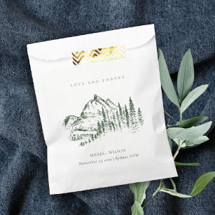 Rustic Green Pine Woods Mountain Sketch Wedding Favour Bag
