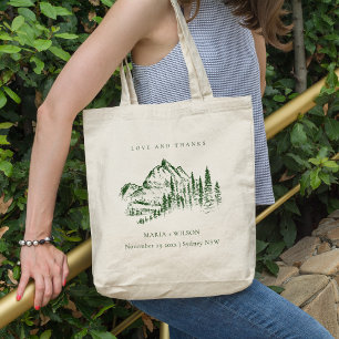 Rustic Green Pine Woods Mountain Sketch Wedding Tote Bag