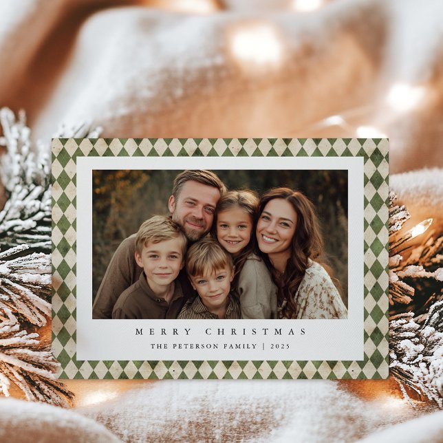 Rustic Green Plaid 1 Photo Merry Christmas Holiday Card (Creator Uploaded)