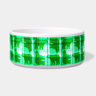 Rustic green plaid bears pet bowl