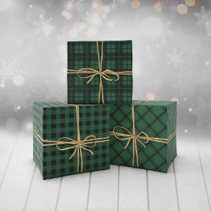 Rustic Green Plaid Buffalo Check Mixed Pattern Wrapping Paper Sheet
