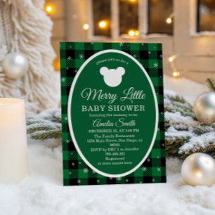 Rustic Green Plaid Christmas Baby Shower  Invitation