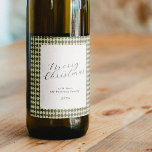 Rustic Green Plaid Christmas Holiday Wine Label