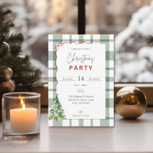 Rustic Green Plaid Christmas Party Invitation