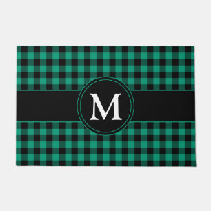 Rustic Green Plaid Gingham Monogram  Doormat