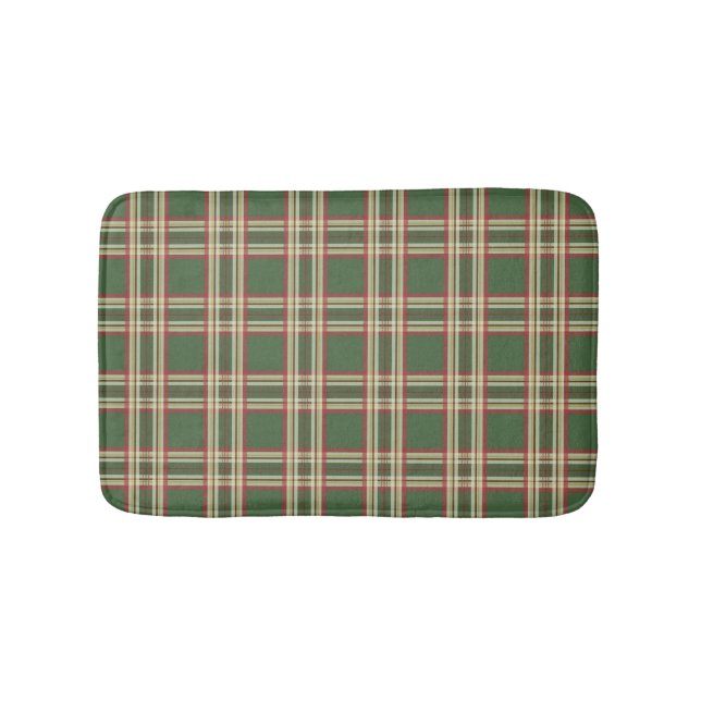 Rustic Green Plaid Lodge Bath Mat Bathroom Rug (Front)