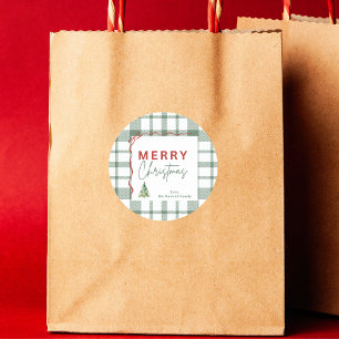 Rustic Green Plaid Merry Christmas Sticker