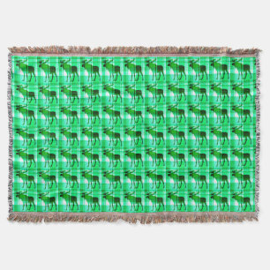 Rustic green plaid moose throw blanket