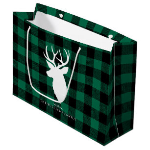 Rustic Green Plaid Pattern Christmas Large Gift Bag