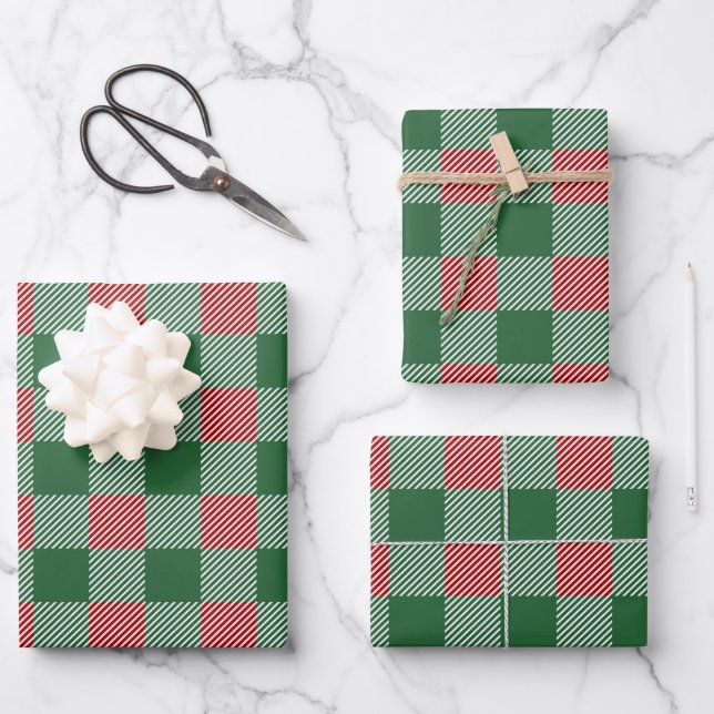 Rustic Green Plaid Pattern Christmas  Wrapping Paper Sheet (Front)