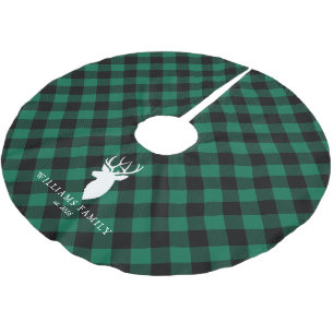 Rustic Green Plaid Pattern Family Monogram Brushed Polyester Tree Skirt