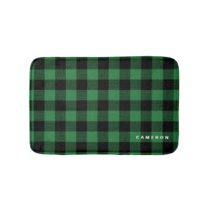 Rustic Green Plaid Pattern Holiday Personalised Bath Mat