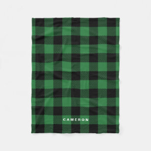 Rustic Green Plaid Pattern Holiday Personalised Fleece Blanket