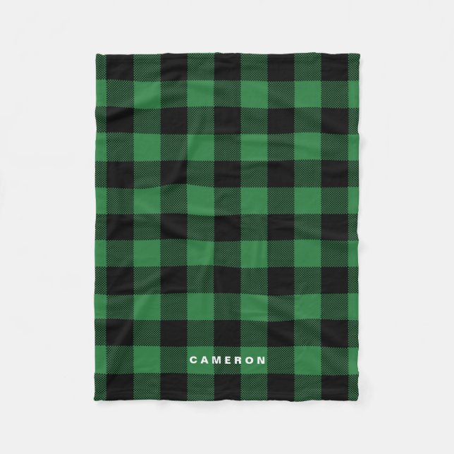 Rustic Green Plaid Pattern Holiday Personalised Fleece Blanket (Front)