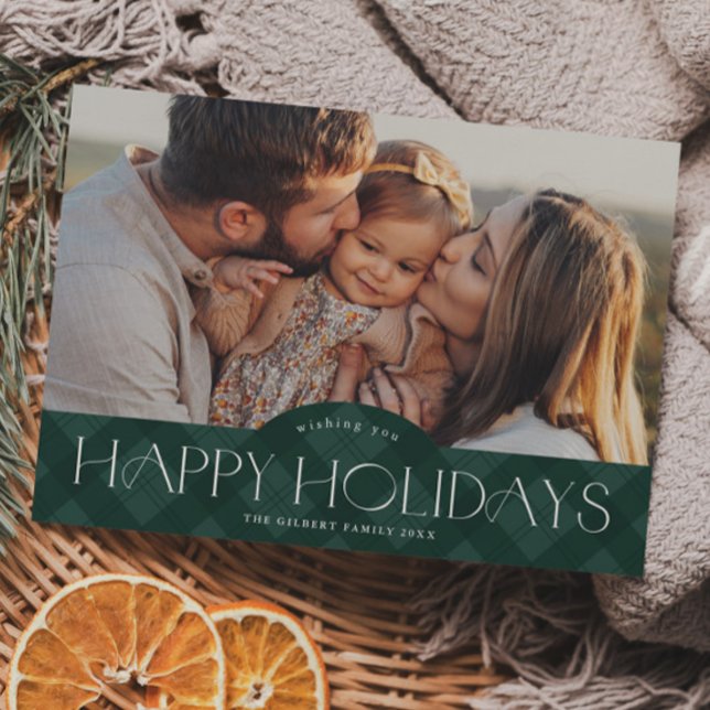 Rustic Green Plaid Photo Holiday Postcard (Rustic green plaid photo holiday postcard.)