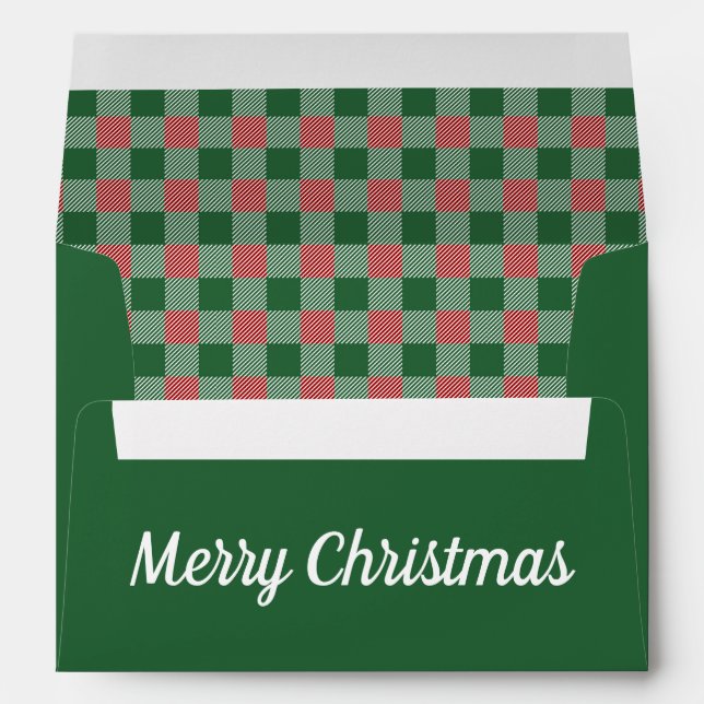 Rustic Green Plaid Return Address Christmas  Envelope (Back (Bottom))