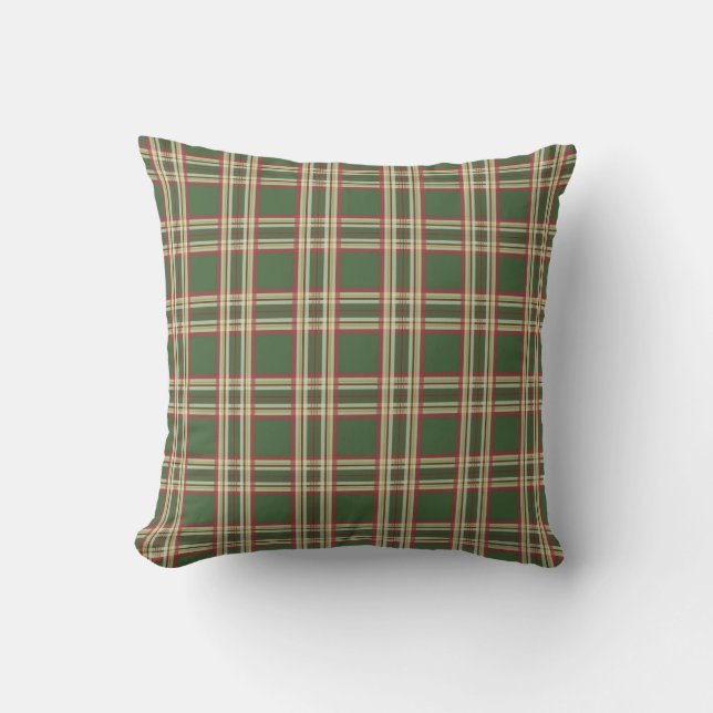 Rustic Green Plaid Throw Pillow (Front)