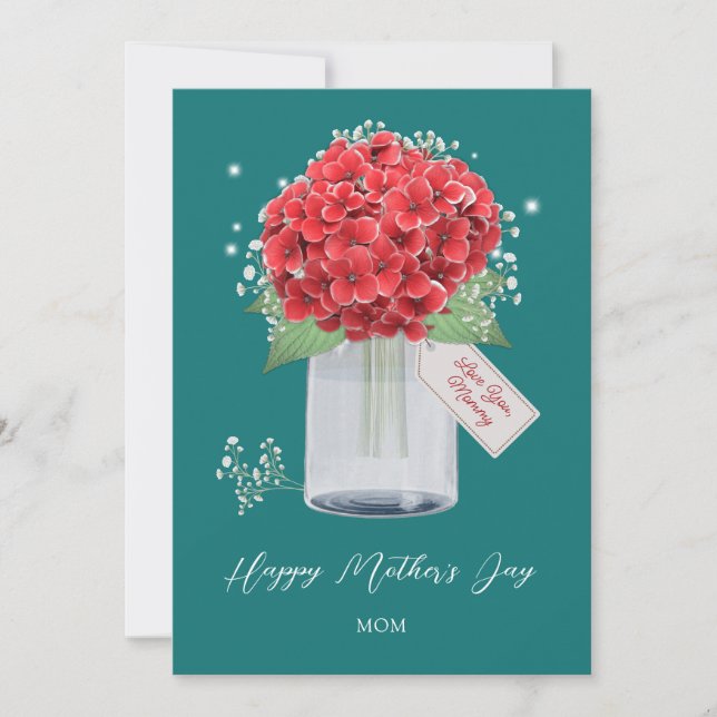 Rustic Green Red Floral Happy Mother's Day Card (Front)