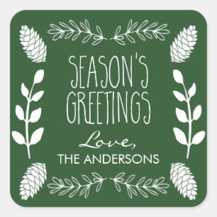 Rustic Green Season's Greetings Christmas Square Sticker
