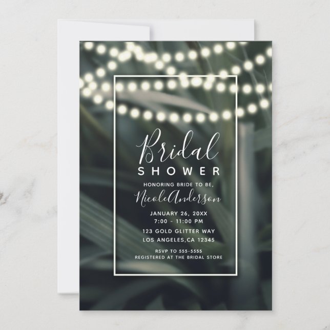 Rustic Green Spring Grass & Lights Bridal Shower Invitation (Front)