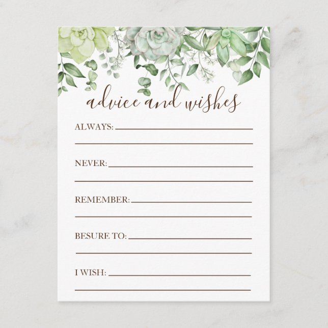 Rustic Green Succulent Modern Baby Shower Enclosure Card (Front)