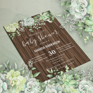 Rustic Green Succulent Modern Baby Shower Invitation