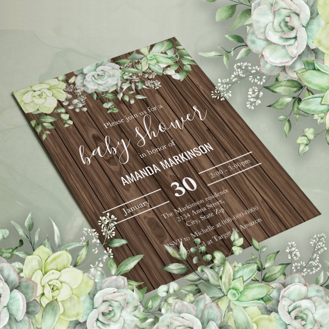 Rustic Green Succulent Modern Baby Shower Invitation (Creator Uploaded)
